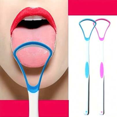 1/2 Pink Tongue Scraper, Tool For Cleaning Tongue Coating, Silicone Tongue Brush For Cleaning, Pink And Blue Tongue Coating Cleaning Scraper, Bad Breath Removal, Easy-To-Use Tongue Cleaner, Used For Cleaning And Refreshing Breath, Oral Care To Reduce Bad Breath, Adult Tongue Cleaner, Tongue Cleaning Tool