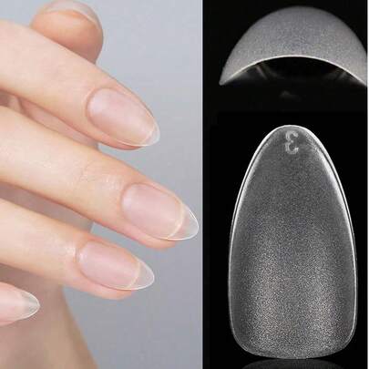 300片杏仁形美甲贴纸，透明杏仁形美甲贴纸，柔软亚克力美甲贴纸，全覆盖，适用于延长甲和窄、短、宽、平的甲床，美甲用品