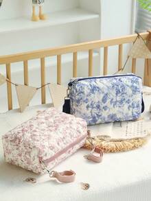 1pc Ditsy Floral Pattern Portable Diaper Bag, Can Be Hung On Baby Stroller