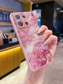 1pc Pink Marble/Sakura Gradient Matte Edge Phone Case, Compatible With Apple/Compatible With Redmi/Compatible With VIVO,International Version, Not The Domestic Version - Pink - View 2