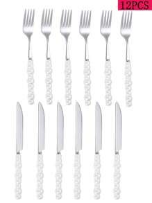 1/2/4/6/12 Stück einzigartiges Besteckset mit Perlmuttgriff aus Keramik, bestehend aus Steakmessern, Dessertgabeln und Löffeln - kreative Küchenhelfer und Accessoires, einschließlich Messer, Gabeln und Löffel - perfekt für den täglichen Gebrauch, Geburtstagsfeiern, Feiertage und als Schulmaterial