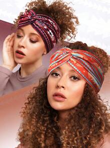 Set de 4 diademas anchas de mujer estampadas y de unicolor con diseño cruzado, accesorios de diadema turbante versátiles con estampado de leopardo y coloridos, cintillo de sudor