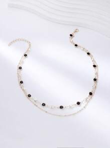 1pc Minimalist Fashionable Personalized Glass Multi-Layer Necklace For Women