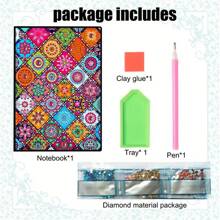 1 Set Delicate Mandala Flower Cover Diamond Painting Notebook Set, 5D DIY Asymmetrical Diamond Embroidery Thick Sketchbook & Notebook, Handicraft, Suitable For Students, Home, Business, Memo Pad And Holiday Gifts