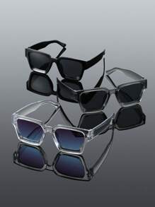 3 pièces Montures de lunettes carrées en plastique de style vintage moderne et simple pour homme. Style de rue. Accessoires pour sorties en famille, tenues de sortie, affaires, navigation, fête sur la plage. Idéal pour les vacances d'été à la plage, les activités en plein air et les voyages.