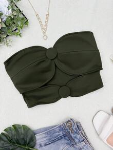 ELLIE Women's Strapless Crop Top With Button Details - 軍綠色 - 查看 2