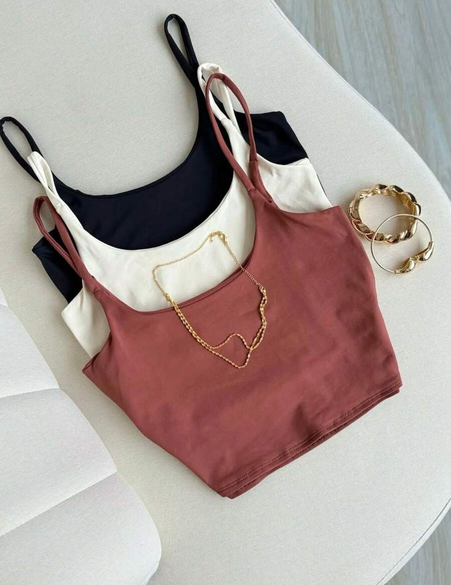 Basic Thin Strap Talita Cropped Top - Rỉ Nâu - Xem 1