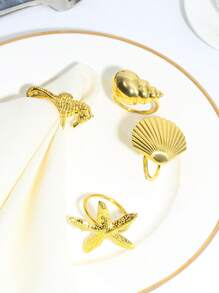 4pcs Seashell, Starfish, Seahorse Mixed Ocean Series Napkin Rings, Table Decor