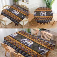 1 Stück geometrische Blumen & Elefanten Bedruckte Tischdecke, moderne rechteckige/runde wasserfeste Polyester Tischdecke, Digital-Muster für Wohnzimmer, Outdoor-Essen, kleiner runder Tisch