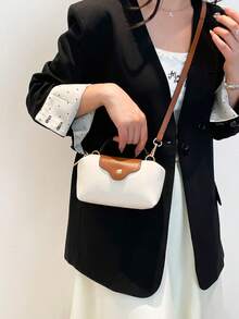 迷你新款时尚手提包，撞色设计，采用防水尼龙面料，包含单肩包、方包和蔬菜篮包，适合通勤、聚会和冬季度假。 - 白色 - 查看 5