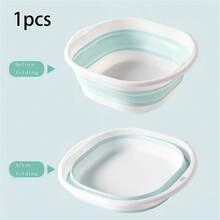 Three-Size Collapsible Basin - Portable Plastic Bucket With Frame, Rectangular Design, Multi-Functional For Hand/Foot Wash, Laundry, Travel, Includes Mop Bucket, Durable Material Back To School - Green - View 5
