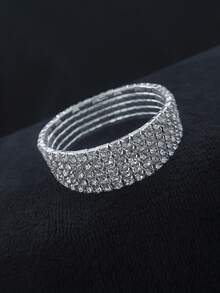 1pc Bride's Party & Evening Elastic Rhinestone Bracelet - Silver - View 6