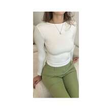 Women's Basic Backless Crop Top Long Sleeve High Quality Simple Elegant Casual Backless/Backless - 白色 - 查看 2