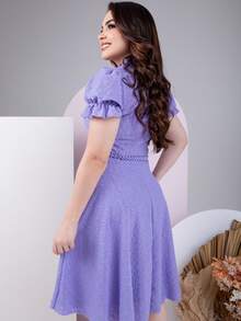 Women's Midi Dress With Belt Romantic Luxury Lese Cotton High Neck Elegant Modest Beautiful Party Wedding Zipper Buttons - Màu tím - Xem 3