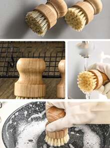 Brosse de récurage en jute à poils doux de taille L avec manche court, pour le nettoyage de la cuisine, des casseroles et de la vaisselle, 1/2pcs, marron, cuisine, salle de bain, maison, fournisseurs de produits ménagers