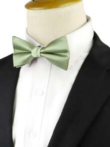 ZLQ&GOU 1 件男女通用鼠尾草绿色领结，纯色缎面领结，时尚领饰 - 綠色 - 查看 4
