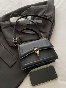 Bolso de mano elegante de unicolor, cartera con solapa de estilo retro para mujeres, bolso bandolera con asa superior de PU