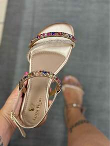 Women's Flat Flip Flops With Shiny Rhinestones And Golden Stones Comfortable And Stylish Flat Sandal - Vàng - Xem 4