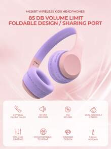 havit Słuchawki dla dzieci z portem udostępniania, bezprzewodowe słuchawki dla dzieci, poziom głośności chroniący słuch 85 dB, przyjazne dla skóry słuchawki nauszne z wbudowanym mikrofonem do iPada/tabletu/samolotu, niebieskie, czas odtwarzania 18 godzin