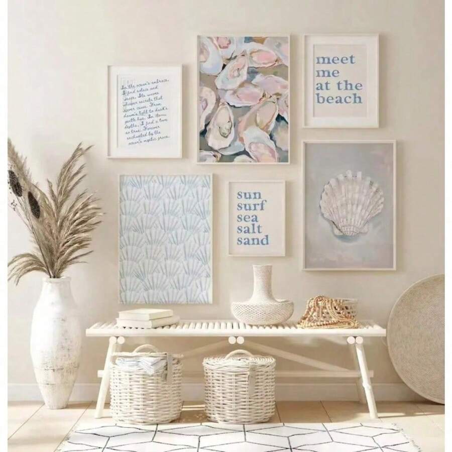 1pc Preppy Summer Coastal Oyster Sea Shell Posters And Printed Canvas Painting Wall Art Pictures Home Interior Decor Optional Frame ,Wall Art With Frame - Multicolor - View 1