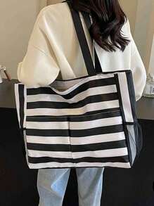 1Pc Beach Bag And Pool Bag. Has Airtight Pouch, Ton Of Pockets. Beach Tote Is Zippered, Water Repellent. Family Size Triped Waterproof Beach Tote Bag With Wet Pocket - Perfect For Pool, Gym, Grocery, And Travel, Tote Bags For Students, Multiple Compartments, Perfect For Beach, School, Work & Daily Use