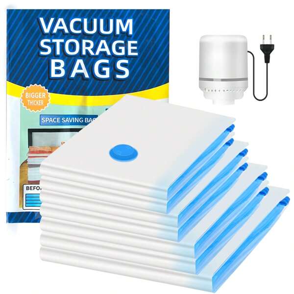 Vacuum Bags For Clothes, With Portable Electric Pump, 7 Vacuum Bags For Clothes, Blankets, Comforters, Quilts, Travel (1 Extra Large, 2 Large, 2 Medium And 2 Small)