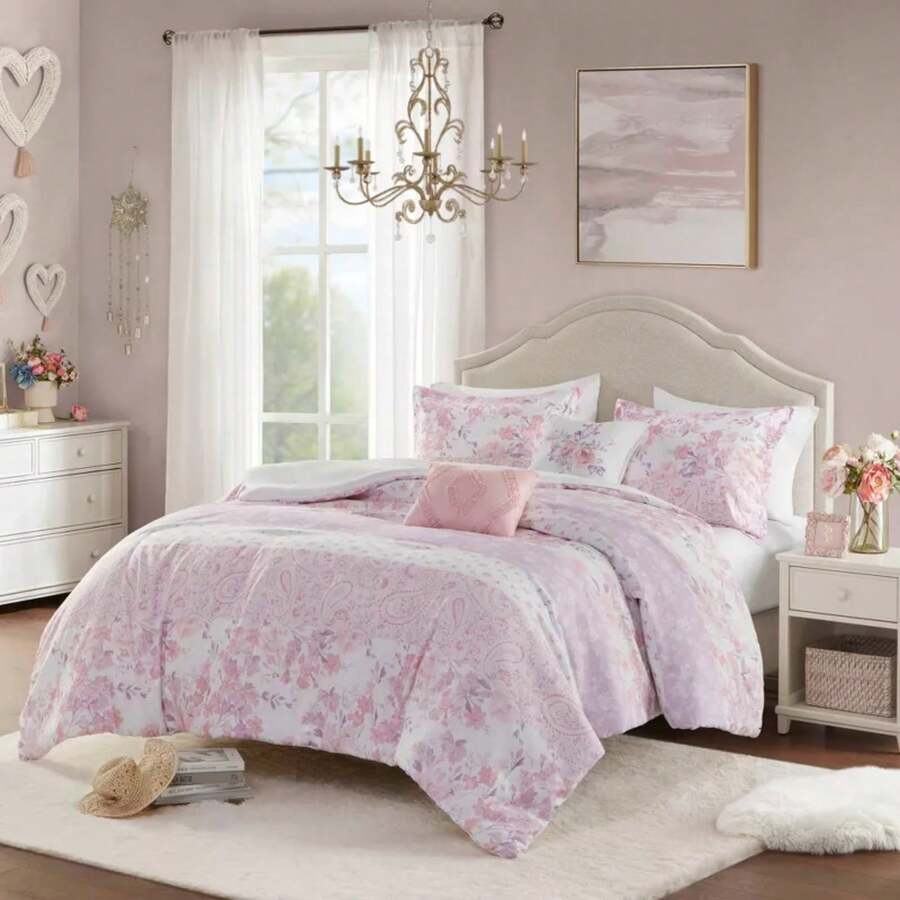 Juego de edredón floral y de paisaje de Colette, tamaño individual/individual XL, color rosa: ropa de cama para dormitorio, certificado OEKO-TEX - 1 - Ver 1