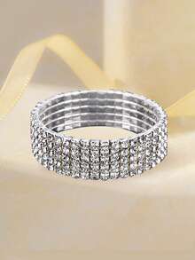 1pc Bride's Party & Evening Elastic Rhinestone Bracelet - Silver - View 1