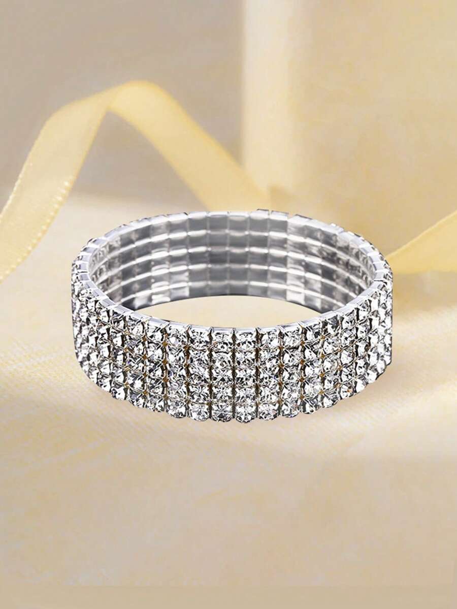1pc Bride's Party & Evening Elastic Rhinestone Bracelet - Silver - View 1