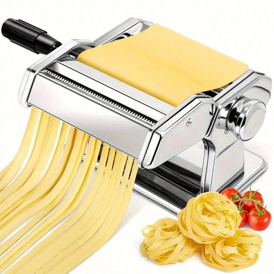 Stainless Steel Manual Pasta Maker With 7 Adjustable Thickness Settings And 2 Width Attachments - Perfect For Homemade Pasta, Thin Noodles, Lasagna - Durable And Easy-To-Use Kitchen Tool, Pasta Making | Modern Kitchen Appliance | Stainless Steel Construction