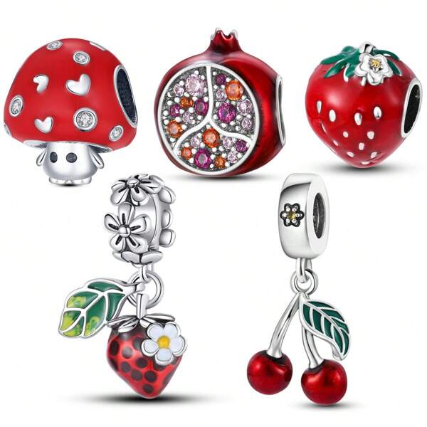 CYCUFF 1 pieza Colgante de plata enchapada en forma de fruta - fresa, cereza, granada - Colgante de cuenta para hacer pulseras, collares y joyas DIY como regalo de cumpleaños para mujeres
