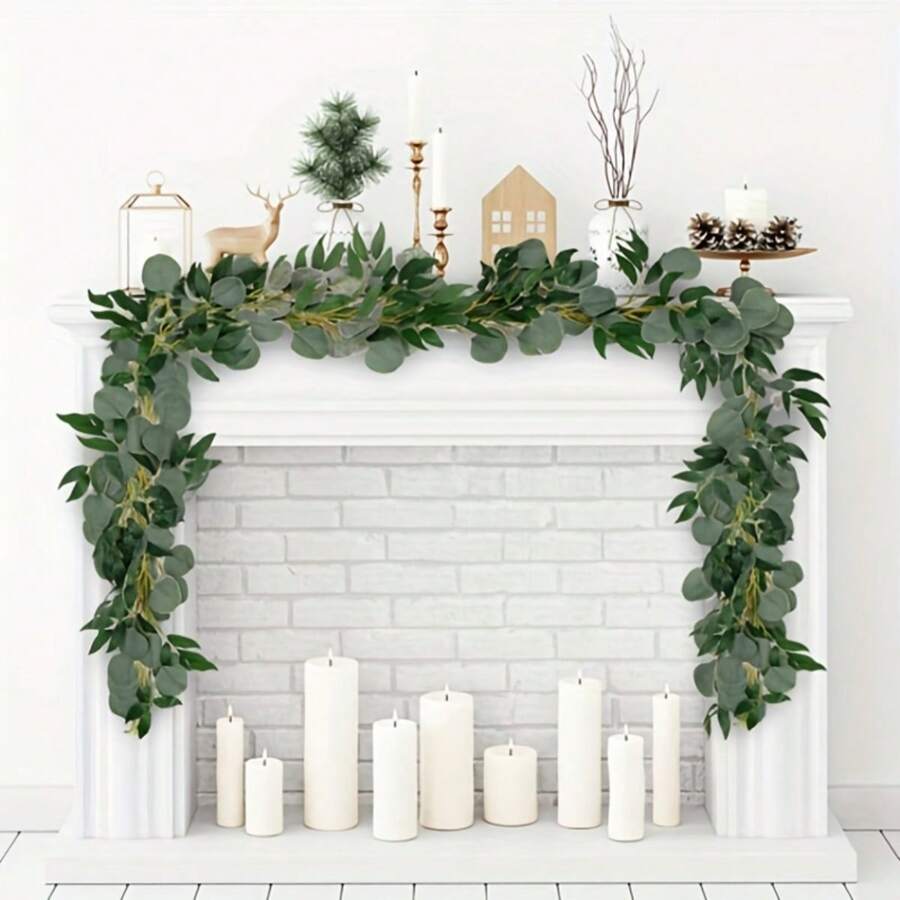 1 Peça Grinalda Artificial de Eucalipto, Trepadeira de Eucalipto Pendurada Verde, Flores Artificiais Antioxidantes de Alta Qualidade, Decoração de Parede, Decoração de Quintal, Suprimentos de Jardim, Decoração de Casamento, Decoração de Festa, Suprimentos de Feriado, Decoração de Feriado Doméstico, Decoração de Jardim