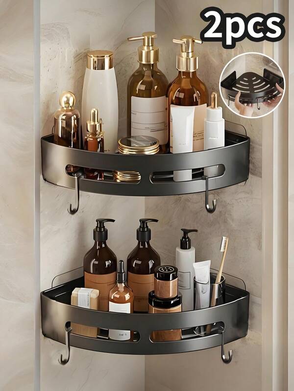 Suporte de canto para chuveiro de 2/3 peças, suporte de armazenamento para banheiro em material PP, suporte para chuveiro interno, suporte de parede para xampu, caixas de armazenamento para cozinha e banheiro, suporte de canto triangular economiza espaço