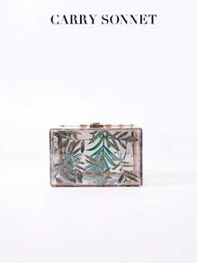 Bolso de mano de acrílico con asa de bambú y cierre de metal. En un estilo clásico retro, ideal para vacaciones, ir y venir y uso diario. Un romántico bolso cruzado cuadrado tipo caja, diseñado para mujeres. Excelente como regalo para maestros, esencial para vacaciones y viajes.