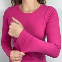 Women's Basic Long Sleeve Cotton Blouse - Hot Pink - View 4