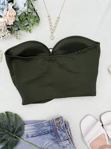 ELLIE Women's Strapless Crop Top With Button Details - 軍綠色 - 查看 4