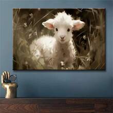 1pc Vintage Easter Lamb And Wildflower Field Canvas Art , Ideal For Home Or Office Decor, Wall Hanging, Perfect Gift For Bedroom, Cafe, Or School, No Frame