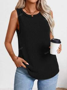 Women's Round Neck Ribbed Vest Top Summer