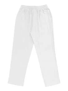 Men White Linen Woven Loose Casual Long Pants, Suitable For Spring/Autumn/Summer, Fall