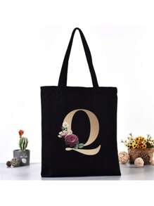 Fashion Casual Shoulder Bags Gold Letter Printing Shopper Canvas Foldable -Friendly Shopping Bag Tote Handbags Large Capacity Travel Grocery BagSchool Bag,Back To School Backpack,Large Capacity,Lightweight,Portable,Laptop Compartment, Suitable For Teen Girls Women College Students, Perfect For Back To School,College,Middle School, High School,Work , Business, Commute