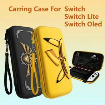 EVA Storage Case Compatible With Switch OLED - Yellow & Brown, Portable Game Console & Accessories Organizer With Zipper Closure And Carrying Handle