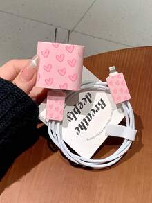 Full Screen Heart Pattern Protective Phone Case + Charger Cable Organizer Kit Compatible With Apple Phones Waterproof Shockproof Anti-Fall Scratch Resistant