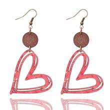 Valentine's Day Fashion Hollow Heart Wooden Dangle Earrings For Women - Multicolor - View 2