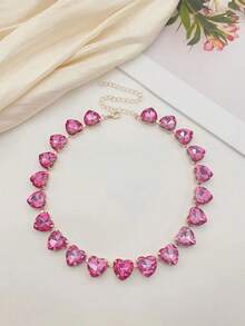 1pc Elegant Glittering Glass Crystal Love Teardrop Necklace For Party - Slightly Glazed Surface Flaws Are Normal - G-pink Heart*1PC - View 2