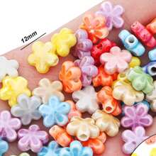 10 pezzi Perle in ceramica a forma di fiore da 12 mm per realizzare gioielli fai-da-te - Perle decorative multicolore vibranti per collane, braccialetti e accessori, forniture per hobby, perle con finitura lucida, perle vibranti, perle per la creazione di gioielli