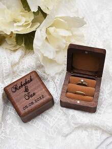 Personalized Wedding Ring Box, Customized Wooden Ring Box, Engagement Ring Box, Double Slot Ring Box, Engraved Proposal Ring Box, Gift For Her, Bridal Gift, Wedding Anniversary Gift, Valentine's Day Gift, Mother's Day Gift, Birthday Gift - Multicolor - View 5