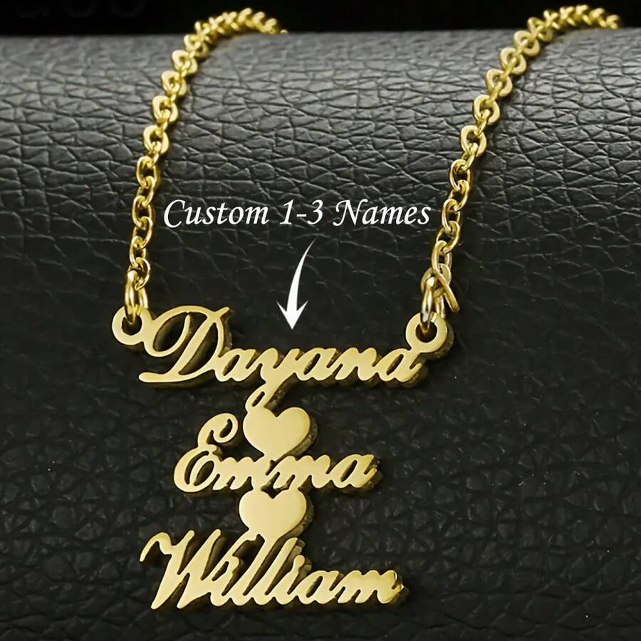 Custom Personalized Two Three Name Necklace Heart Pendant Jewelry, Wedding Anniversary Meaningful Keepsake Gift - Multicolor - View 1