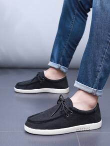 TOLLN 1 双男士亚麻鞋面橡胶底防滑透气舒适休闲鞋 - 黑色 - 查看 7