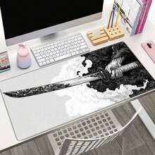 BHJLAXR Black And White Japanese Samurai Sword Game Mouse Pad XL, Extended Large Mouse Pad Desktop Pad, Stitched Edge Mouse Pad, Long Mouse Pad, 31.5 X 11.8 Inches
