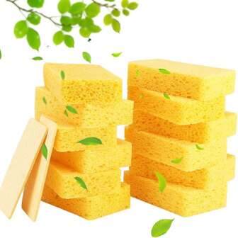 11*7*1cm Natural Wood Pulp Cotton Scrub Sponge, Abrasive Natural Sea Sponge, Scratch-Resistant, Suitable For Kitchen, Bathroom, Car